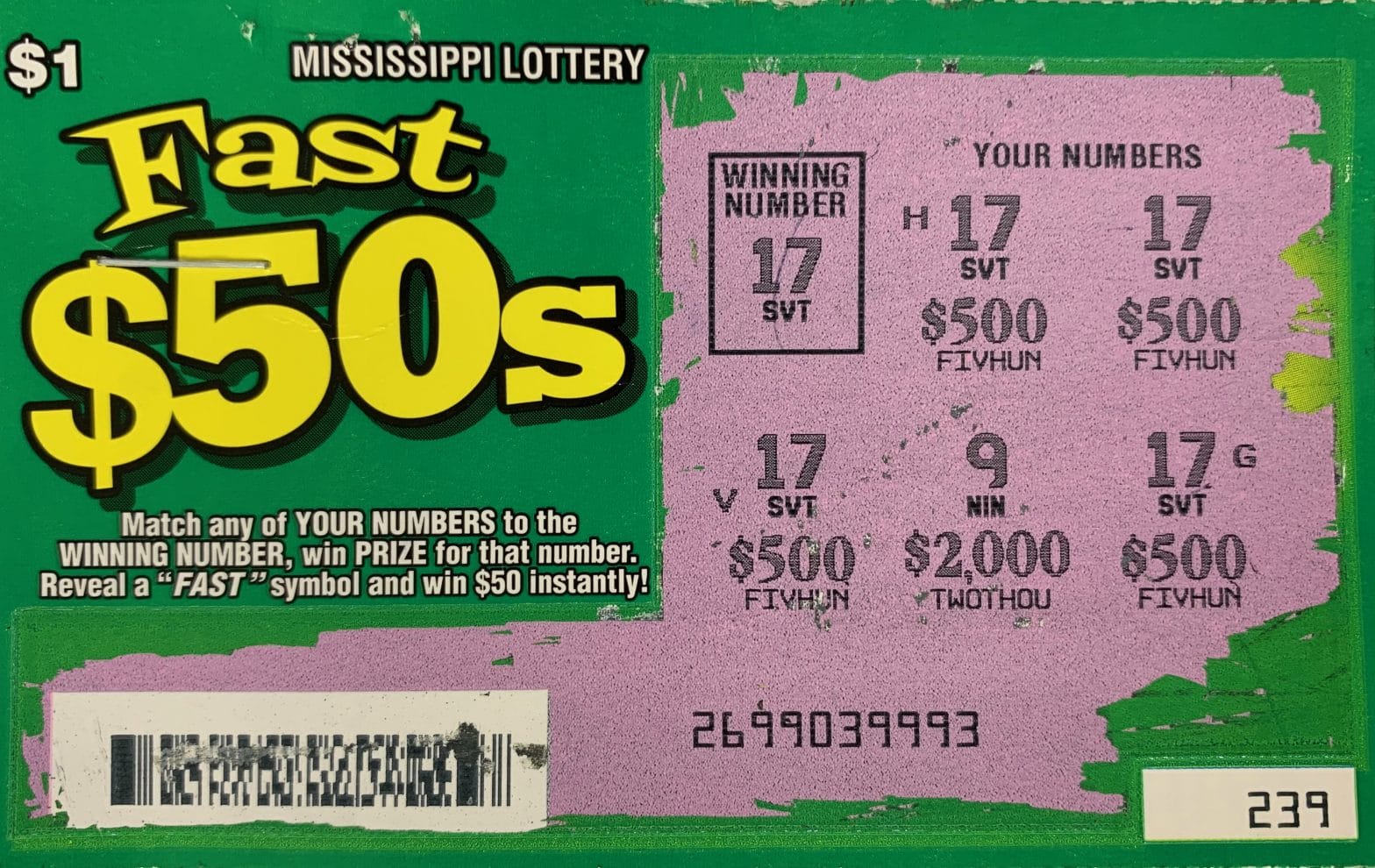 New Albany resident won $2,000 on a Fast 50s scratch-off game purchased from Texaco Express Shop located at 2018 University Ave., in Oxford.