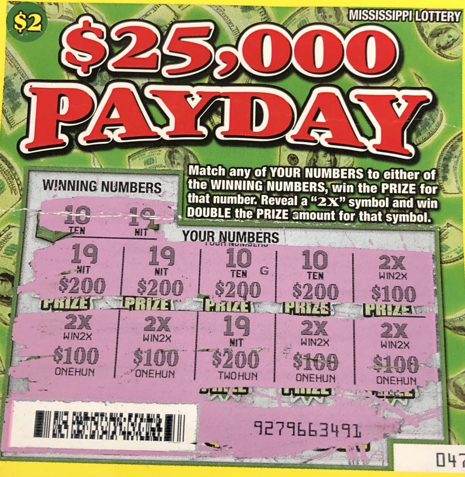 A Forest woman won $2,000 on a $25,000 PayDay scratch-off game purchased from South Side Mart on Main St. in Forest.