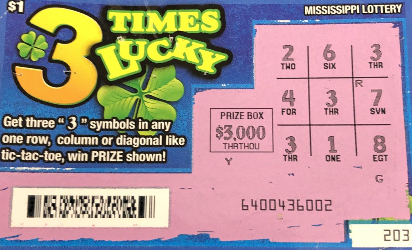 A Tutwiler woman won $3,000 on a 3 Times Lucky scratch-off game purchased from Double Quick on Hwy. 49 E. in Tutwiler.