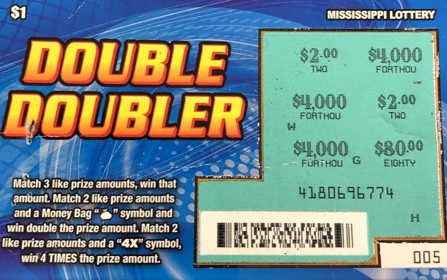 A Grenada woman won $4,000 from a Double Doubler scratch-off game purchased at Circle K on Hwy. 82 in Grenada.