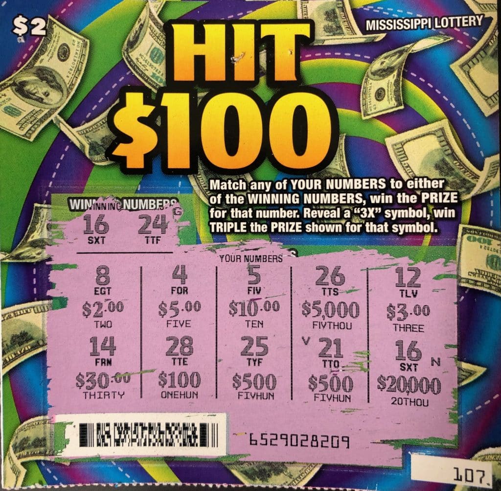 A Saltillo woman won $20,000 on a Hit $100 scratch-off game purchased at Blue Sky on Turner Bank Rd., Saltillo.