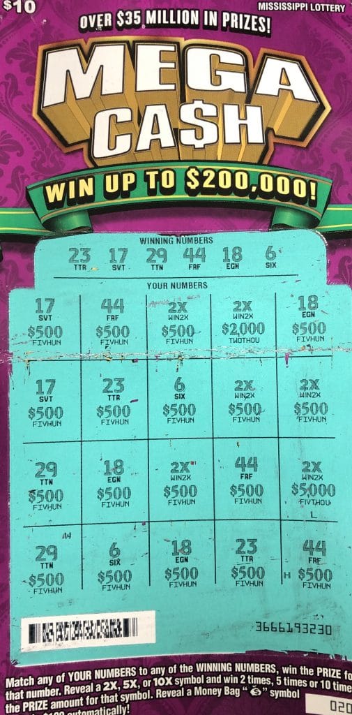 A Gulfport player won $25,000 on a Mega Ca$h scratch-off game purchased from Clark Oil Company Inc. #38 on Telephone Rd., in Pascagoula.