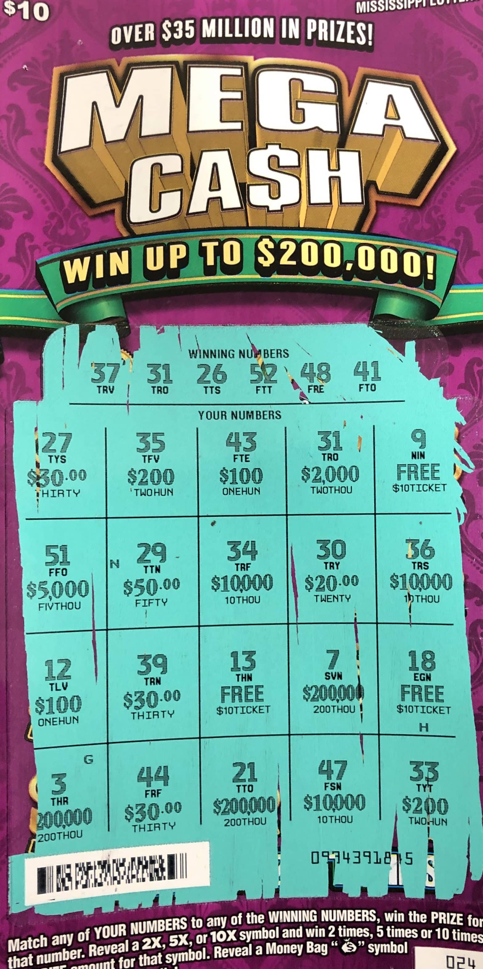 An Aberdeen player won $2,000 from a Mega Ca$h scratch-off game purchased at Texaco Food Mart on Meridian St. in Aberdeen.