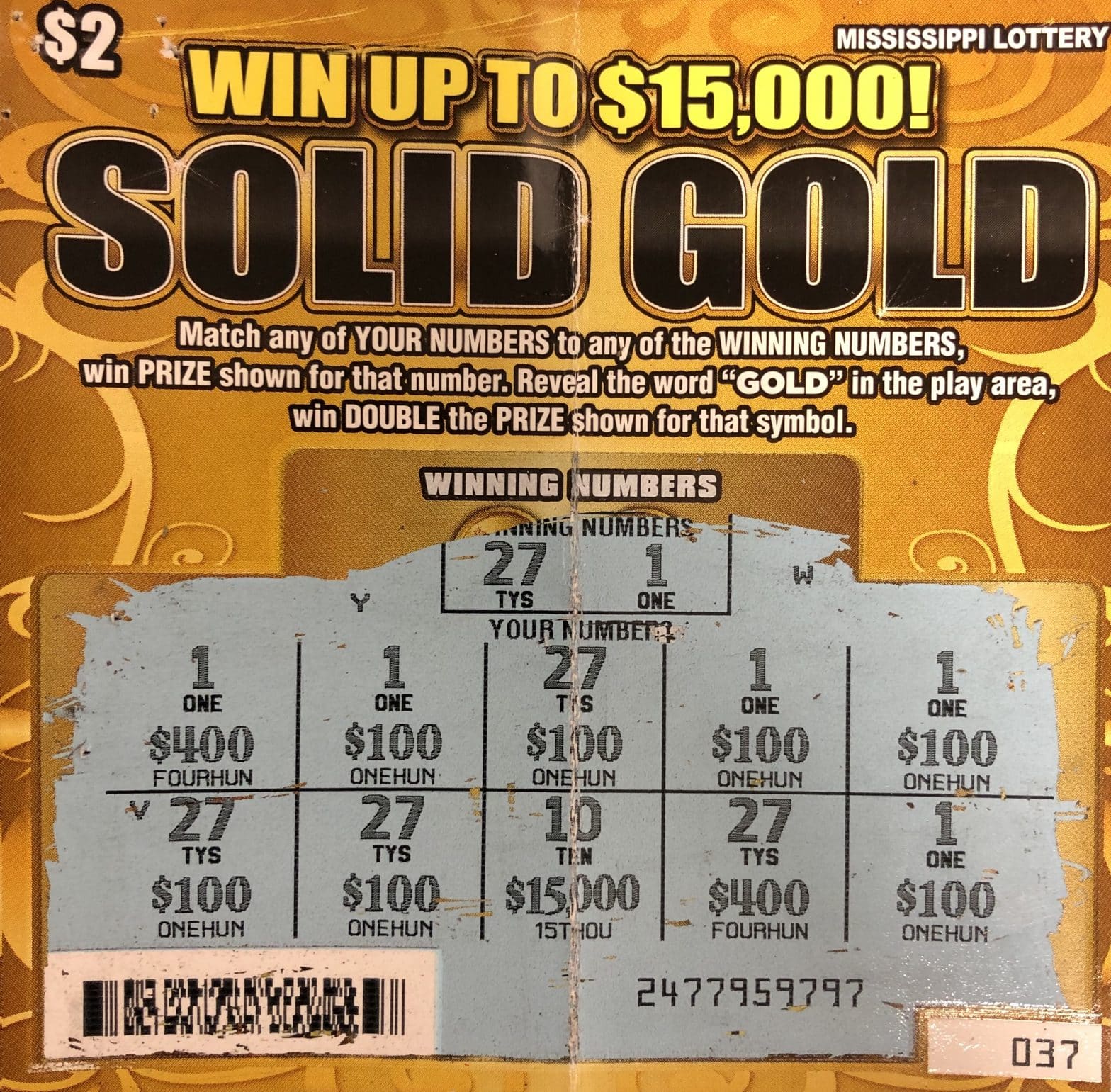 An Amory player won $1,500 on a Solid Gold scratch-off game purchased from Bluesky #732 on N., Main Street in Amory.