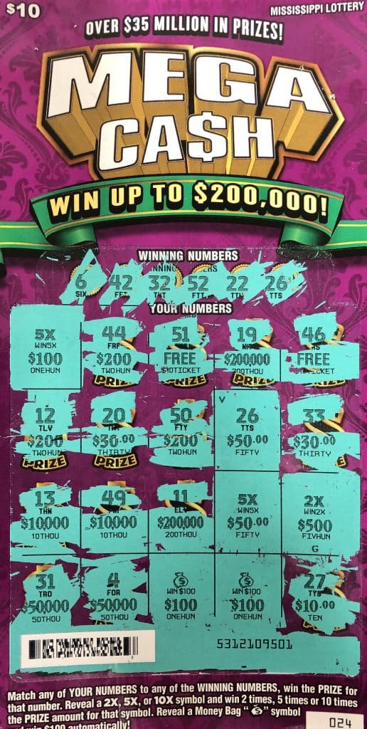 A Batesville woman won $2,000 from a Mega Ca$h scratch-off game purchased at The Chuck Stop on Hwy. 51 N., Pope.