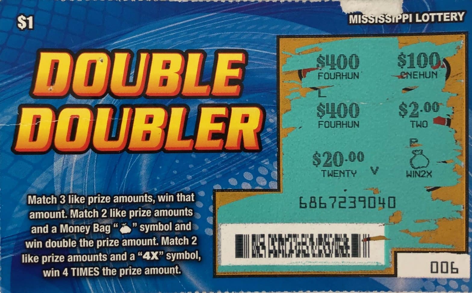 A Canton man won $800 on a Double Doubler scratch-off game purchased at Chevron on Peace St., Canton.