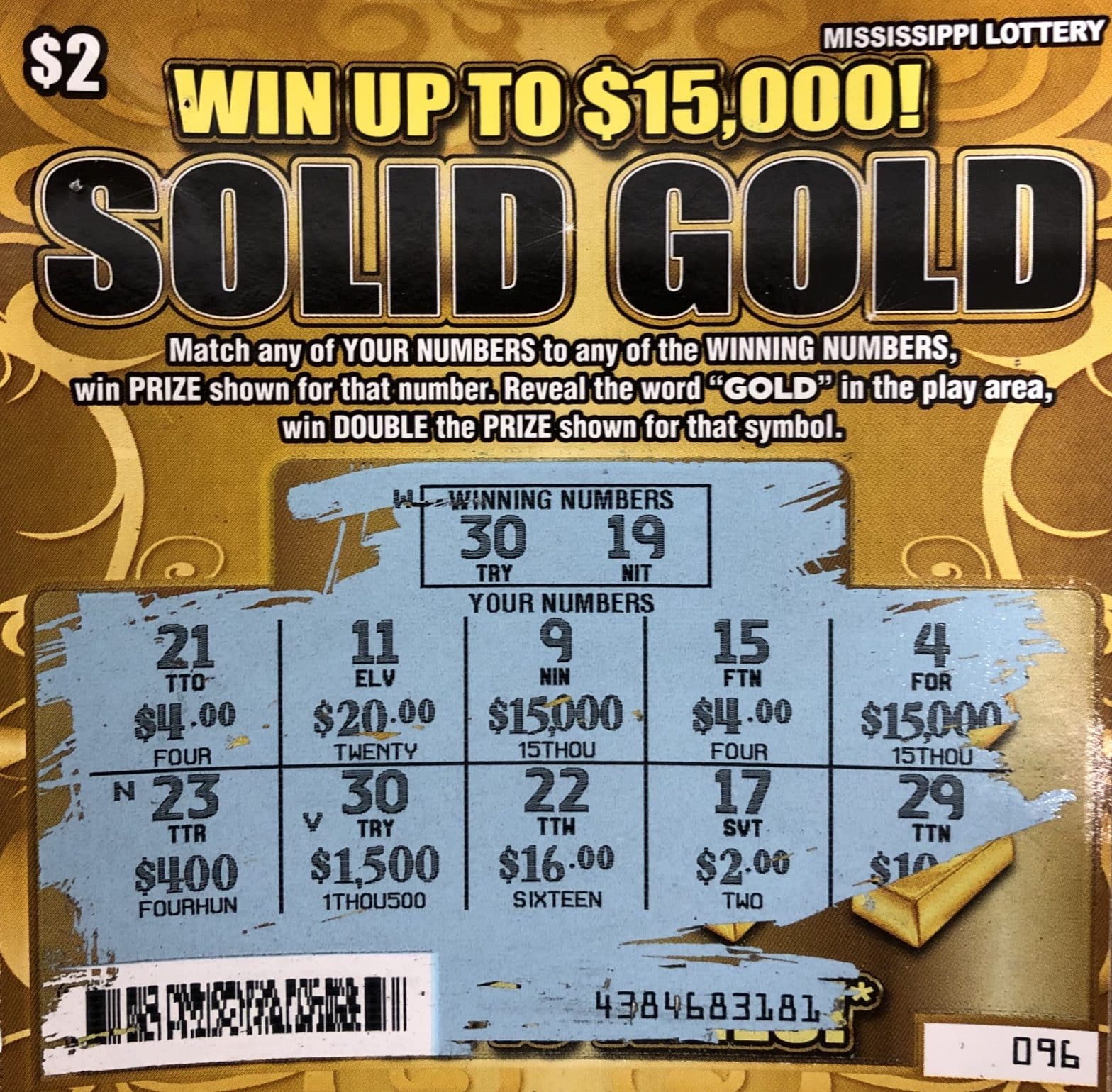 A Clinton man won $1,500 from a Solid Gold scratch-off game purchased at Fuel Time 7 on W. Northside Dr. in Jackson.