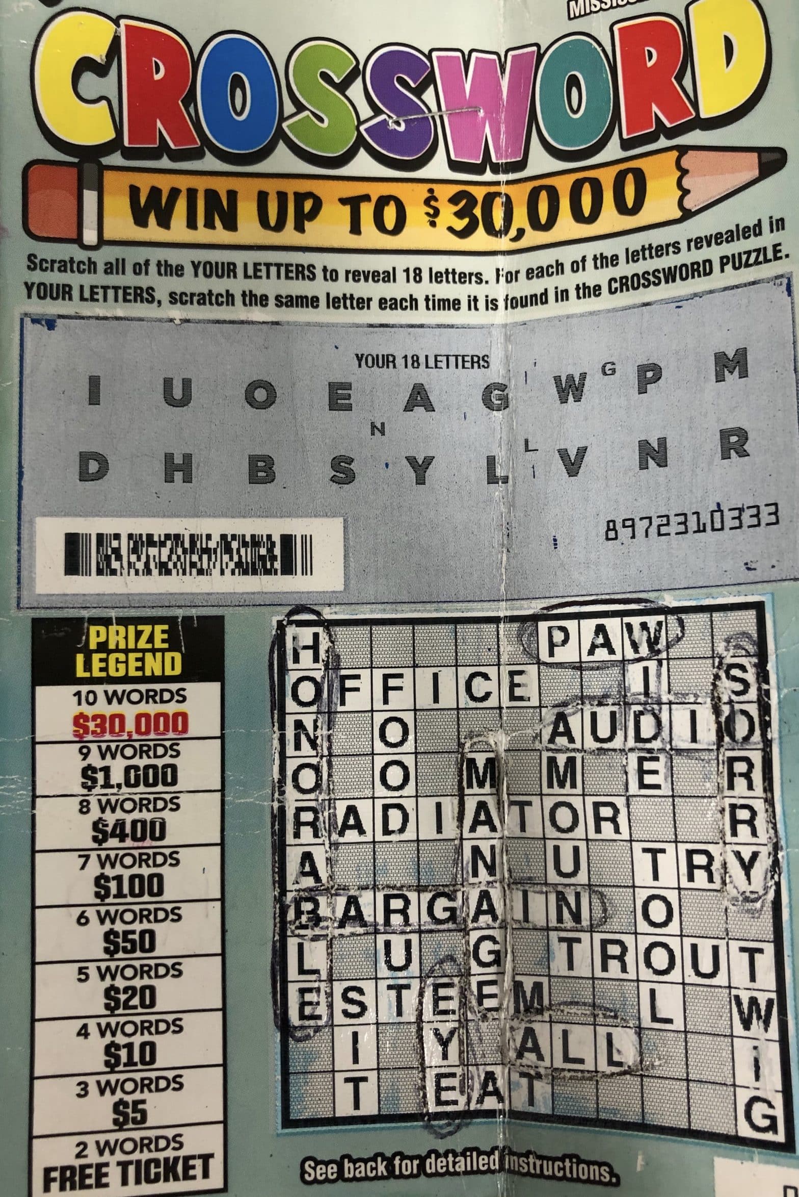 A Columbus player won $1,000 from a Crossword scratch-off game purchased at Sprint Mart on Military Rd., Columbus.