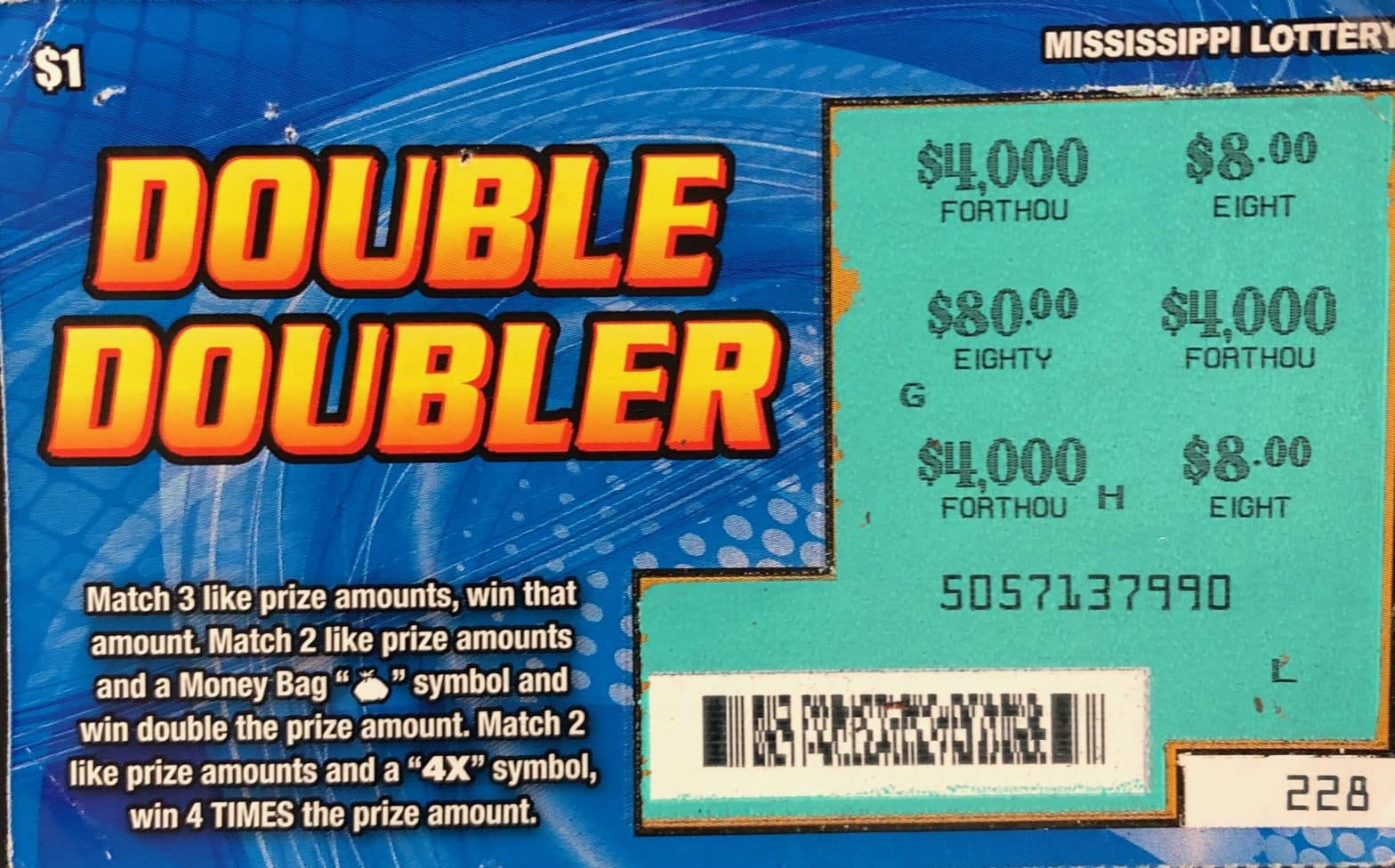 A Greenville player won $4,000 from a Double Doubler scratch-off game purchased at Double Quick on Hwy. 82 E., Greenville.