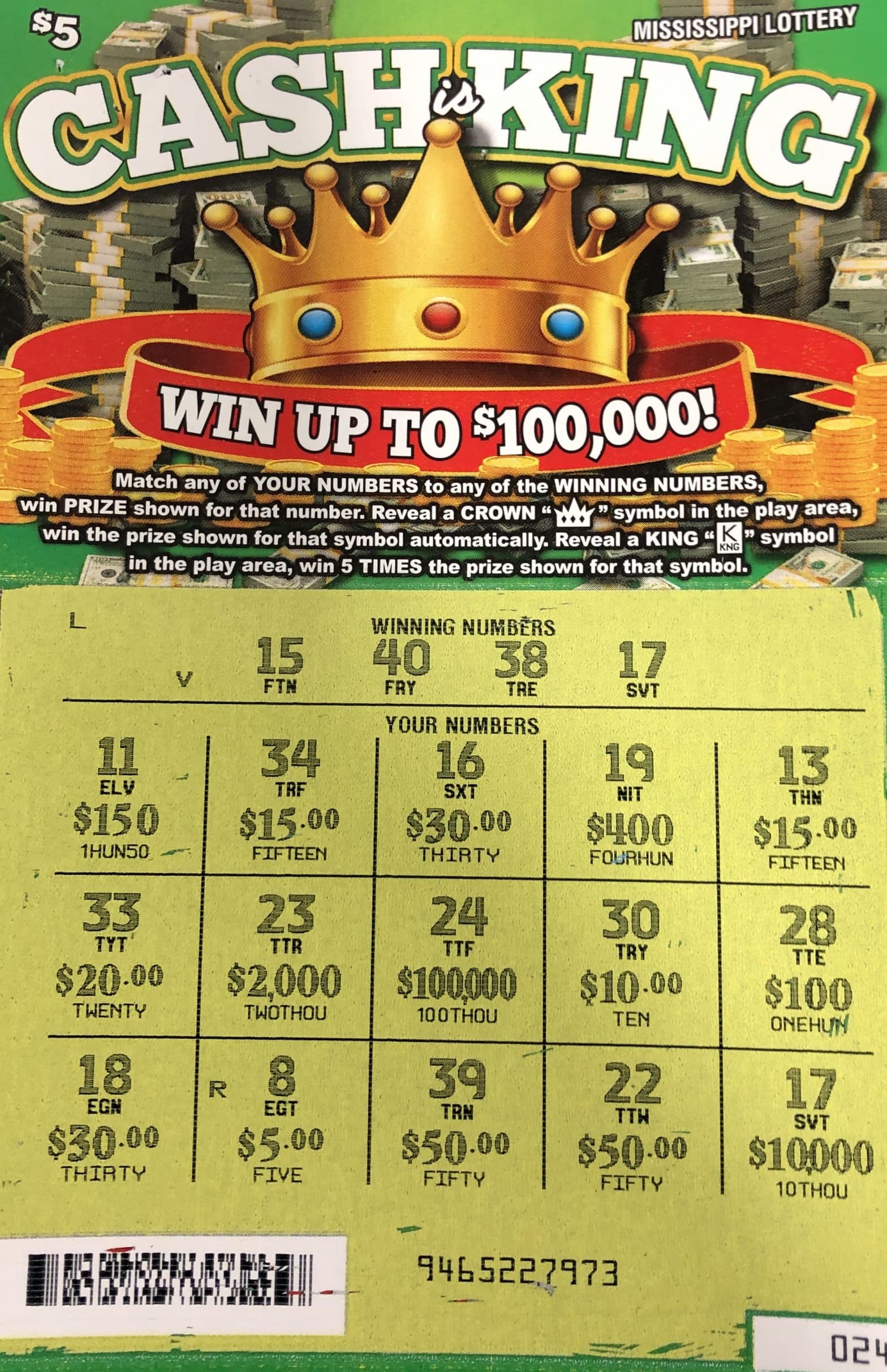 A Gulfport woman won $10,000 from a Cash is King scratch-off game purchased at Clark Oil on Pass Rd., Gulfport.