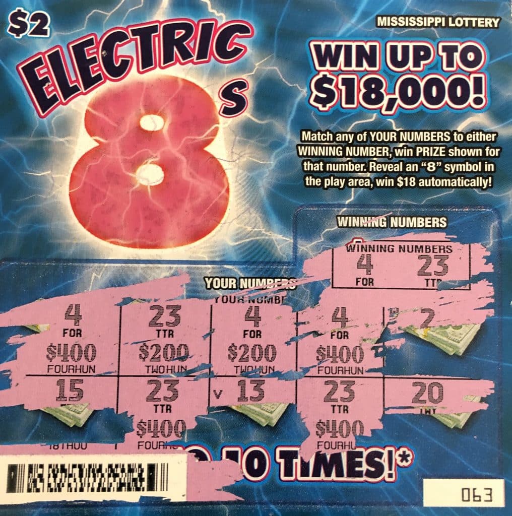 A Hattiesburg woman won $2,000 from an Electric 8s scratch-off game purchased at Golden Eagle Express on 38th Ave., Hattiesburg.