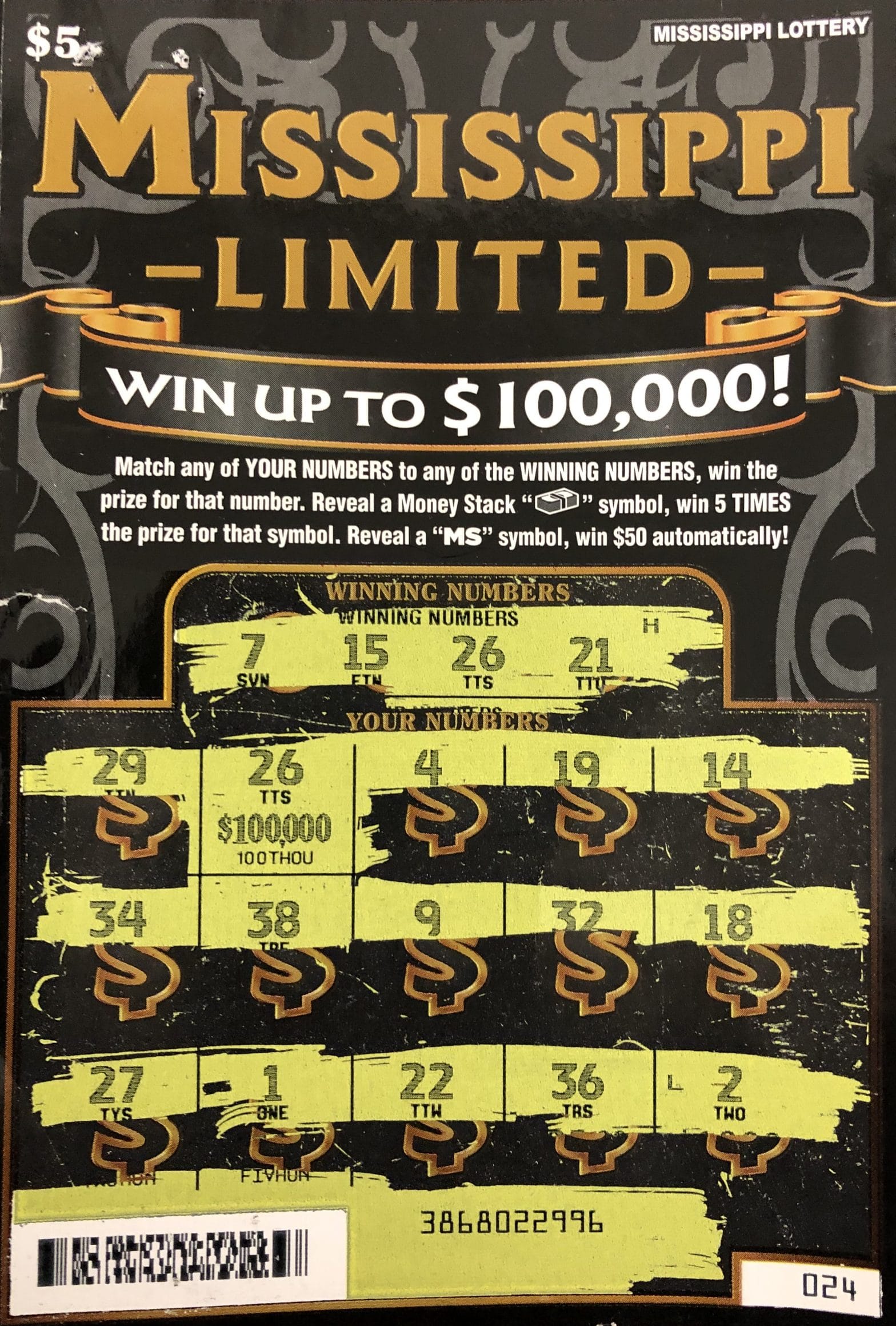 A Bay St. Louis woman won $100,000 from a Mississippi Limited scratch-off game purchased at Fast Fuel on Hwy. 90 in Bay St. Louis.