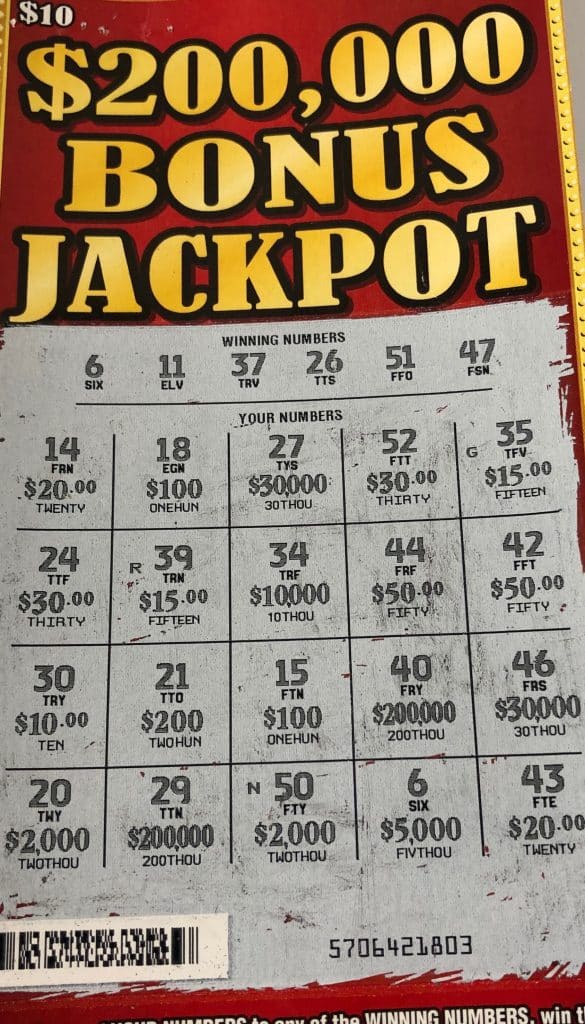 A Jackson man won $5,000 from a $200k Bonus Jackpot scratch-off game purchased at DS Food Mart on Robinson St., Jackson.