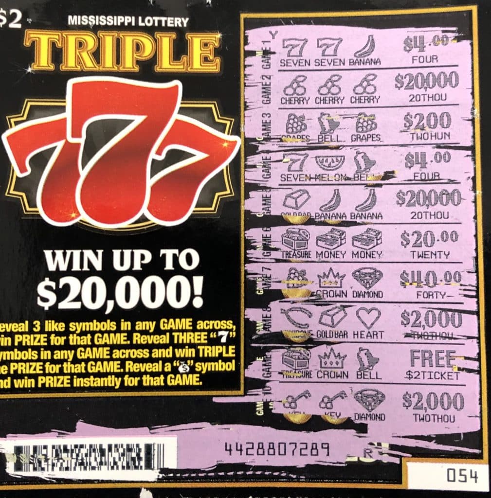 A Sallis player won $20,000 on a Triple 7s scratch-off game purchased from Durant Gasmart on HWY 12 W., in Durant.