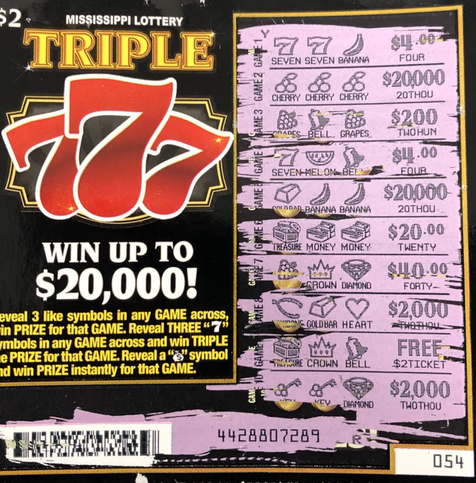 A Sallis player won $20,000 on a Triple 7s scratch-off game purchased from Durant Gasmart on HWY 12 W., in Durant.