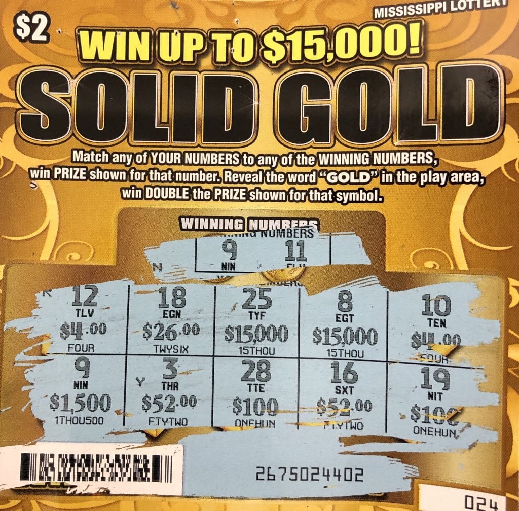 A Tishomingo woman won $1,500 from a Solid Gold scratch-off game purchased at One Stop Market on Mitchell St. in Guntown.