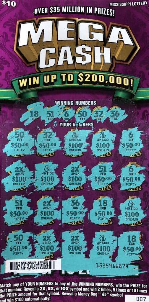 A Tupelo man won $2,000 from a Mega Ca$h scratch-off game purchased at Dodge Store on West Main St. in Tupelo.