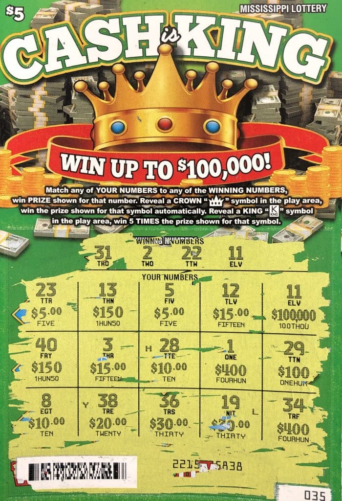 A Panola County woman won $100,000 on a Cash is King scratch-off purchased at Circle K on 2nd St., Marks.