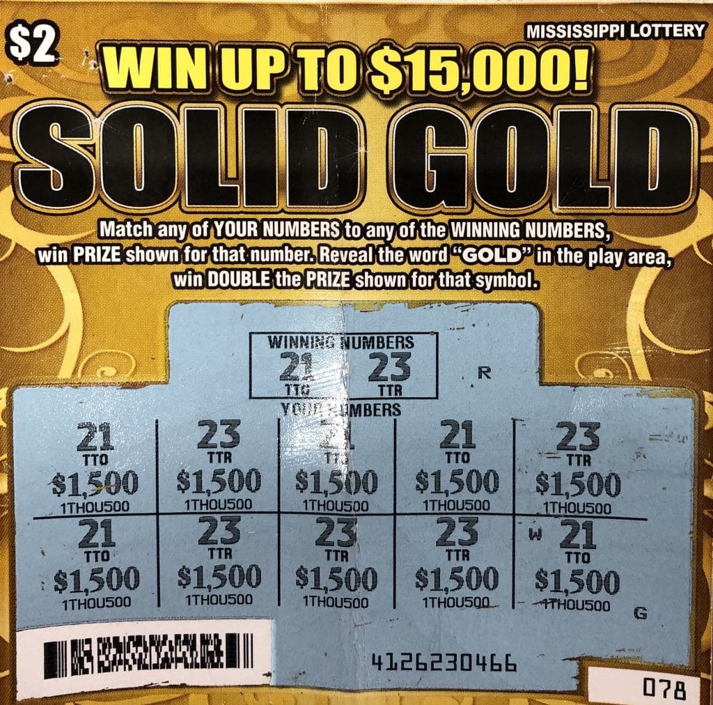 A Panola County man won $15,000 from a Solid Gold scratch-off game purchased at Courland Market on Hwy. 51, Courtland.