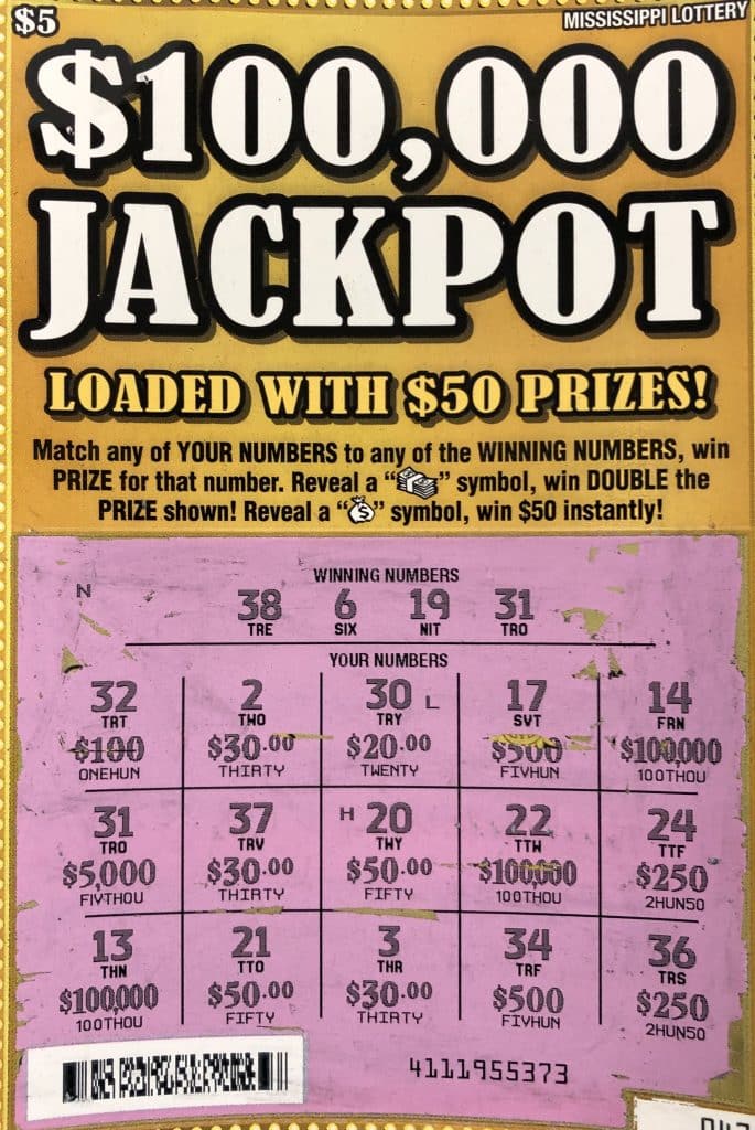 A Jackson man won $5,000 on a $100,000 Jackpot scratch-off game purchased from Fuel Time #7 on W. Northside Dr., Jackson.