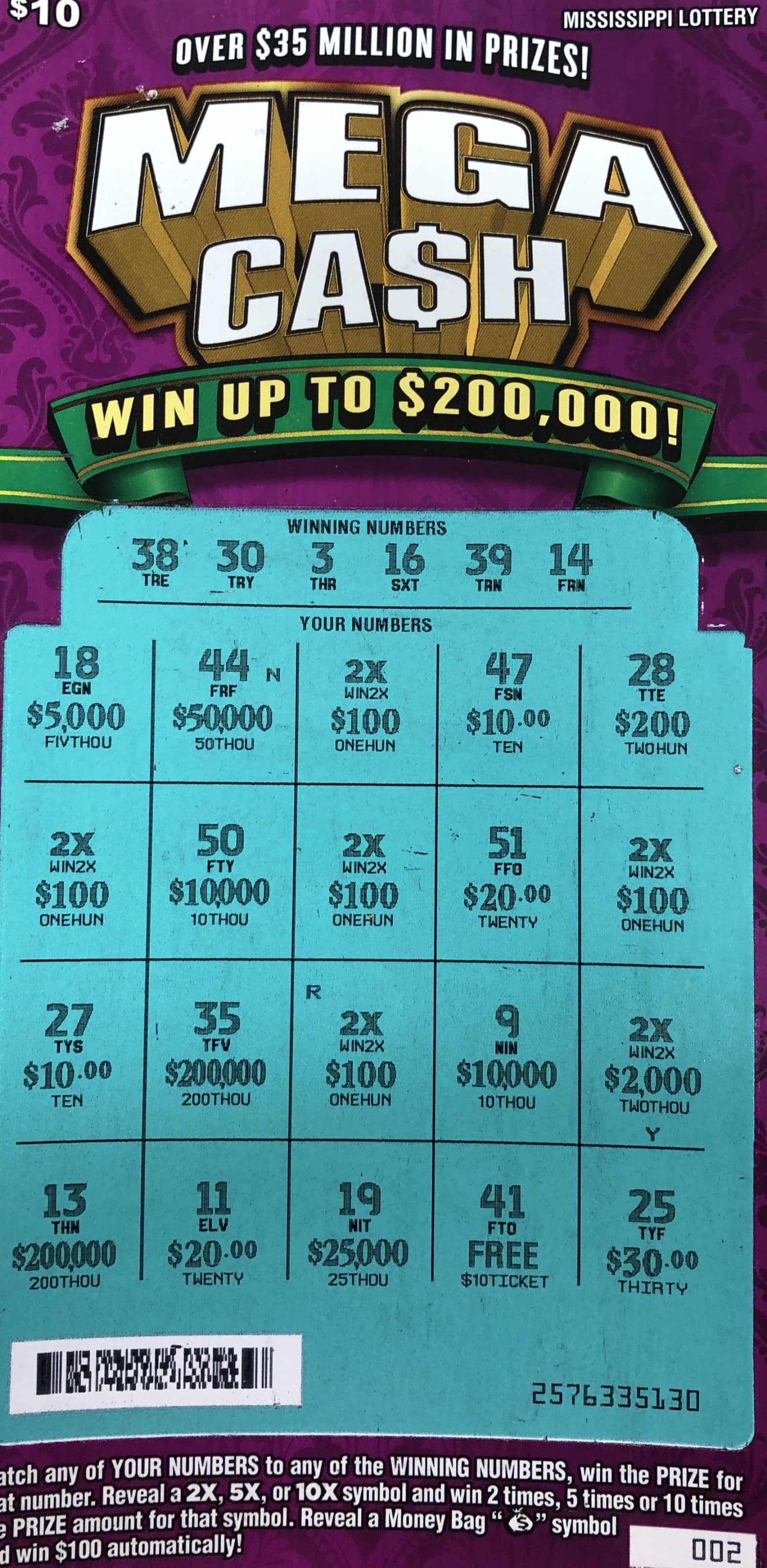 A Jackson man won $5,000 from a Mega Ca$h scratch-off game purchased at Spring Mart on Medgar Evers Blvd., Jackson.