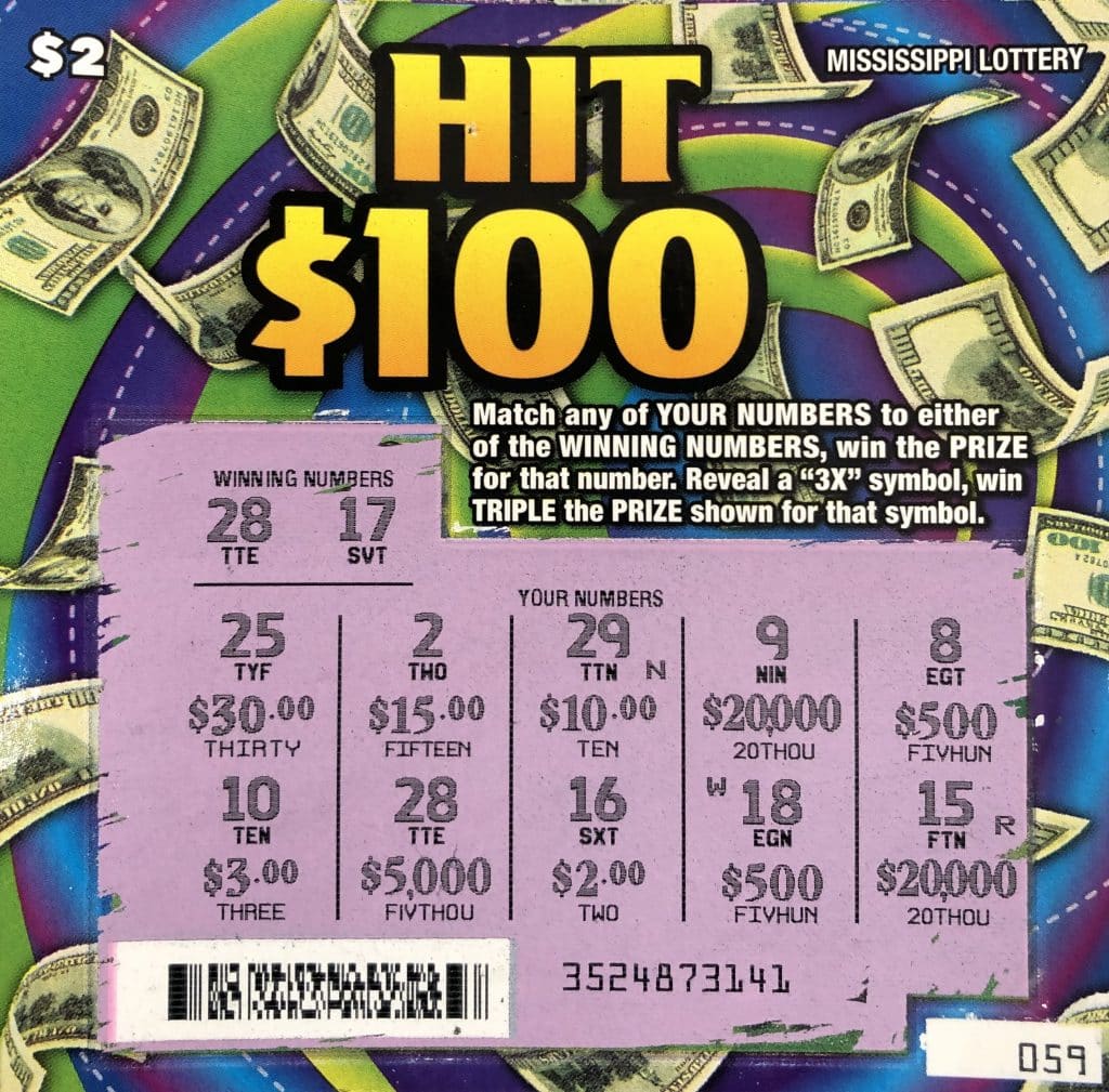 A Mobile, Ala., woman won $5,000 on a Hit $100 scratch-off game purchased from Dixie Depot on HWY 613 in Moss Point.