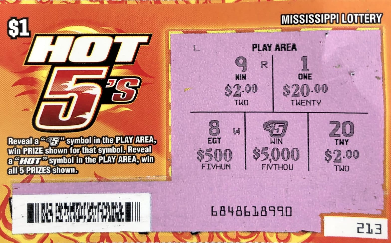 A Pascagoula woman won $5,000 on a Hot 5s scratch-off game purchased from Raceway 6867 on HWY 63 in Moss Point.