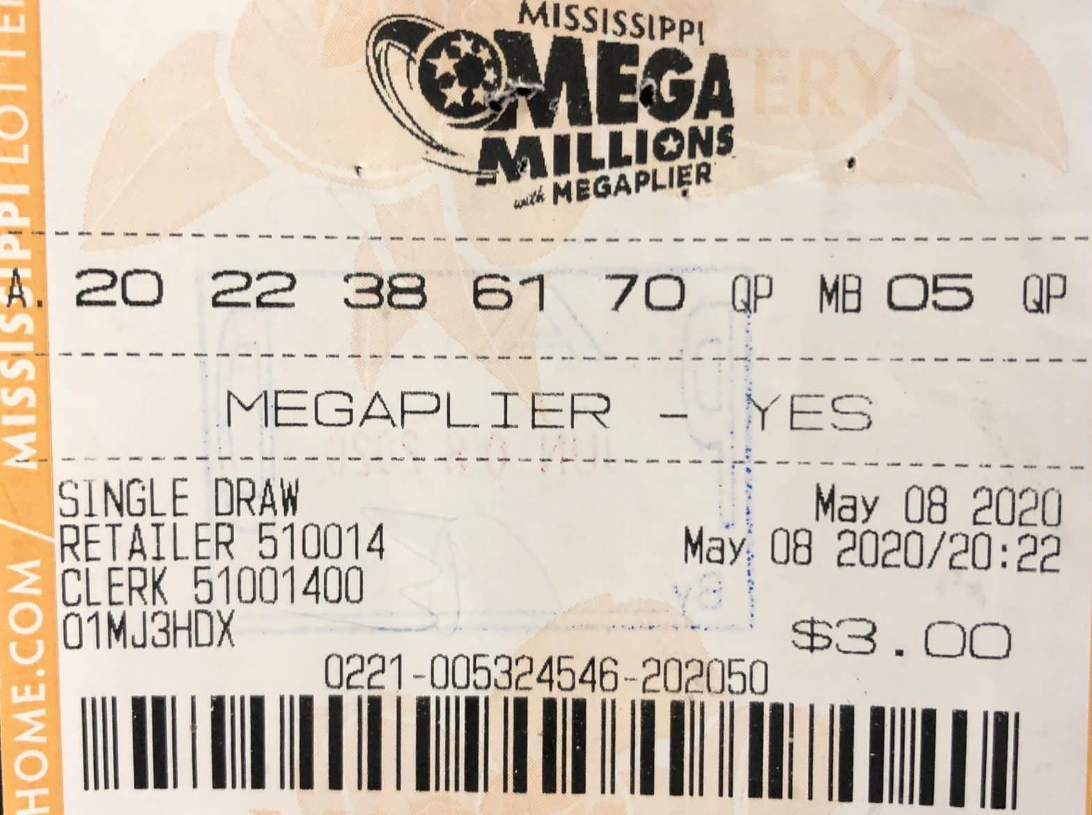 An Amory player won $1,000 on a Mega Millions ticket purchased at BlueSky on Main St., Amory.