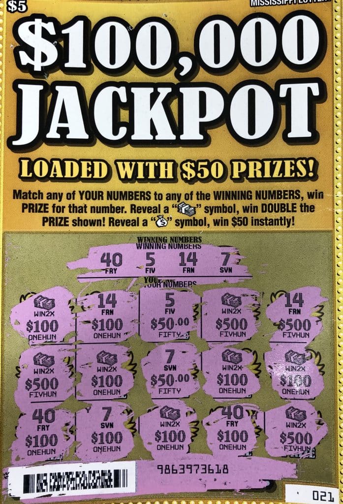 A Benton woman won $5,000 on a $100K Jackpot scratch-off game purchased from Benton Truck Stop located on HWY 16 E., in Benton.