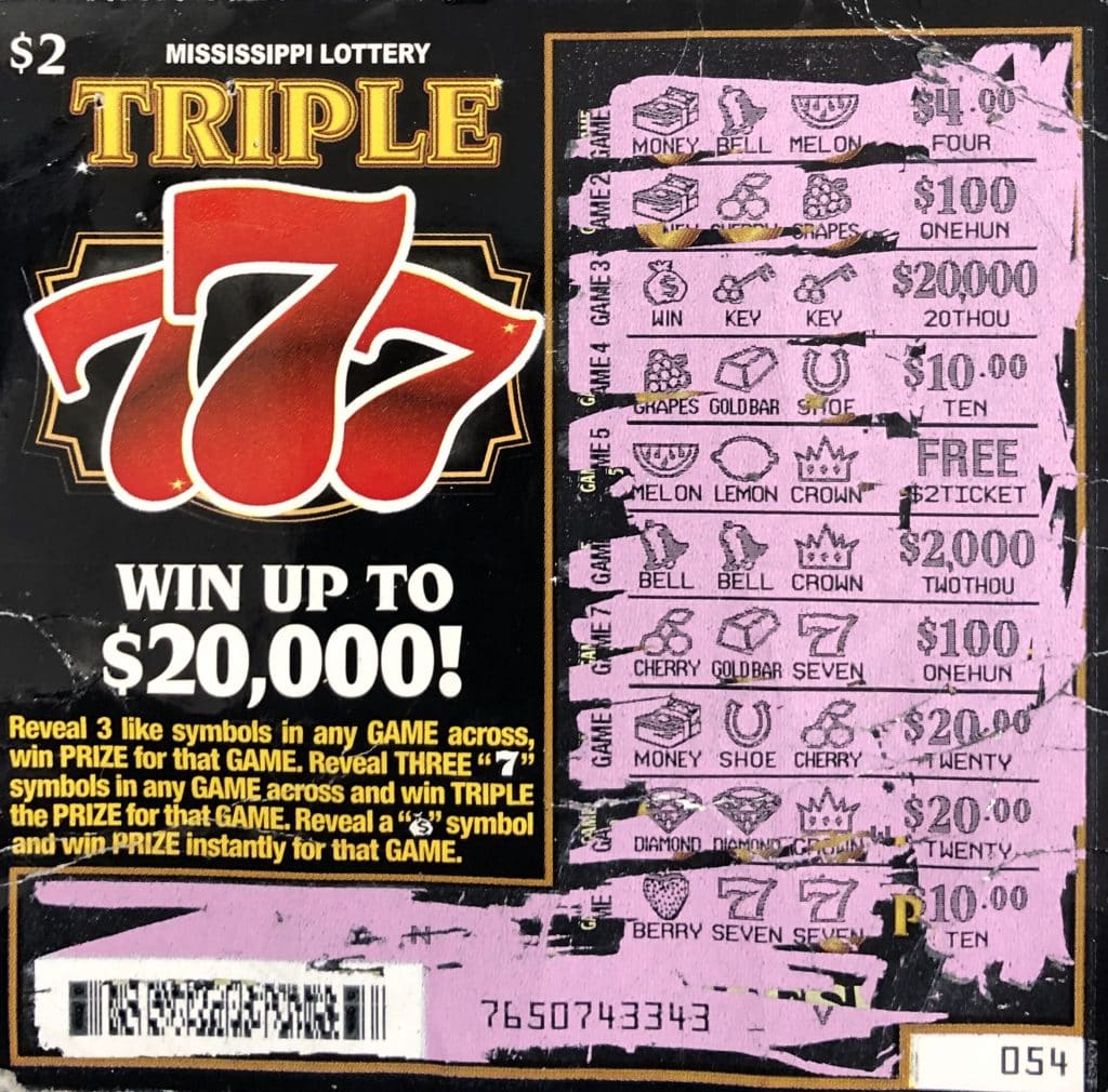 A Brookhaven woman won $20,000 on a Triple 7s scratch-off game purchased at JC of MS on S. First St., Brookhaven.