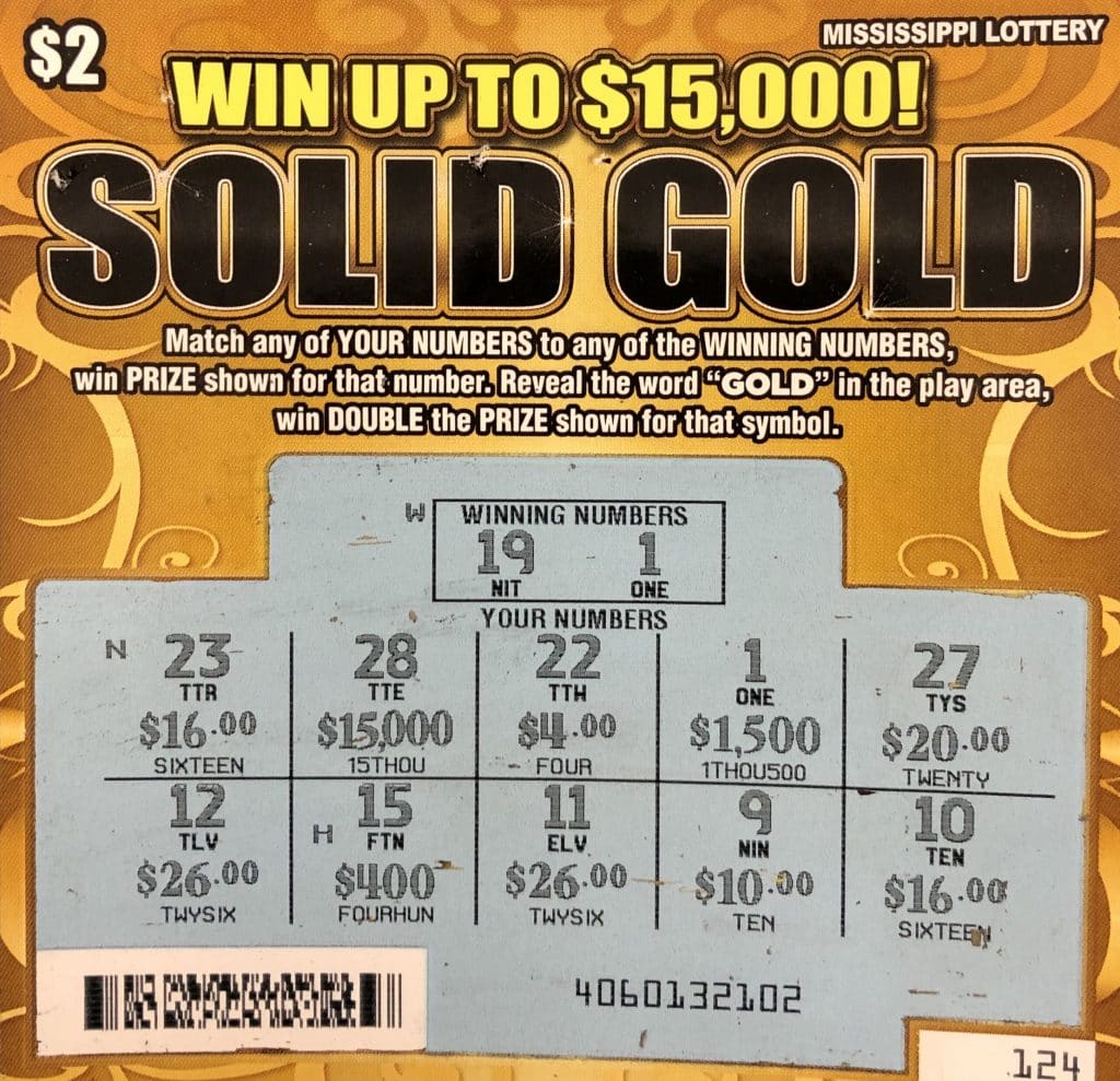 A Byram man won $1,500 on a Solid Gold scratch-off game purchased from D&P Food & Gas on Woodrow Wilson Ave., Jackson.