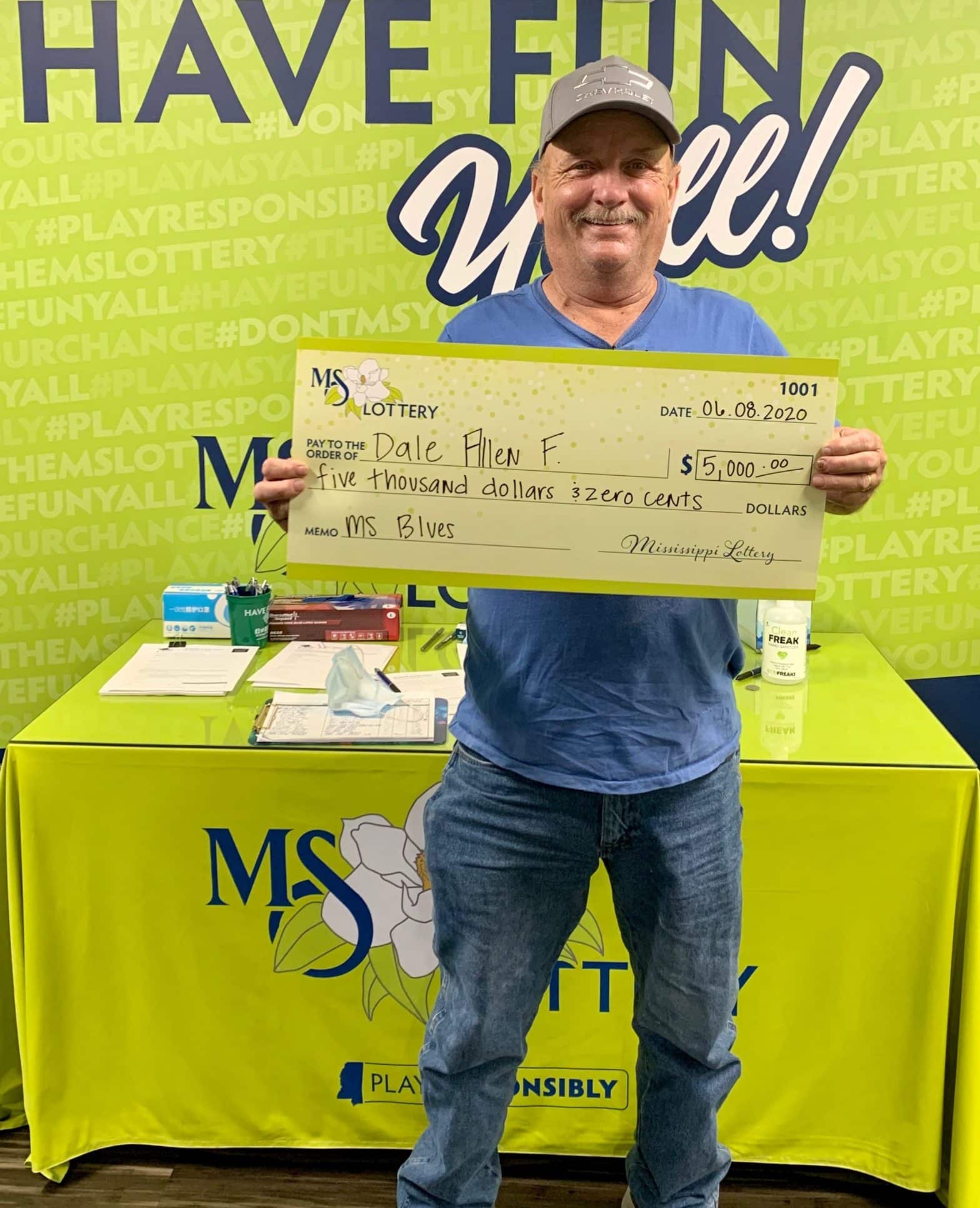 Dale F., of Ridgeland won $5,000 on a Mississippi Blues scratch-off game purchased from Sprint Mart #101 on Pear Orchard Rd., Ridgeland.