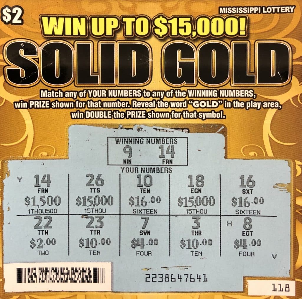 A Wiggins man won $1,500 on a Solid Gold scratch-off game purchased at Circle K on S. Azalea Dr., Wiggins.