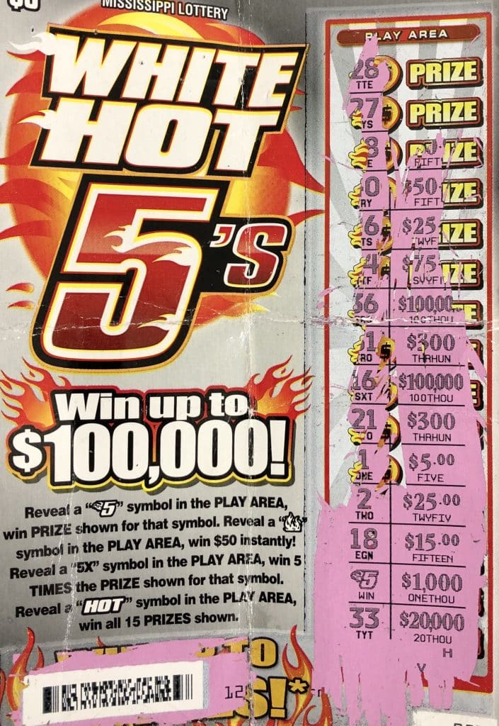 A Jackson man won $1,000 on a White Hot 5s scratch-off game purchased at Fast Lane Northside on E. Northside Dr., Jackson.