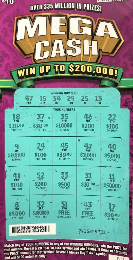 A Jasper County player won $2,000 on a Mega Ca$h scratch-off game purchase from Double Quick on Desoto Ave., Clarksdale.