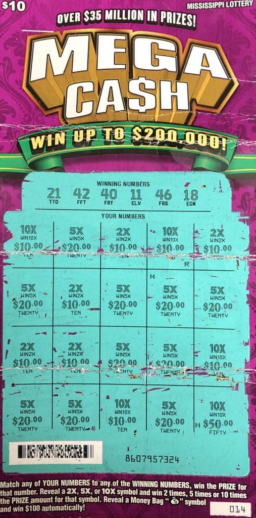 A Lexington man won $2,000 on a Mega Ca$h scratch-off game purchased from Kangaroo Crossing #102 on Depot Street HWY 12, Lexington.