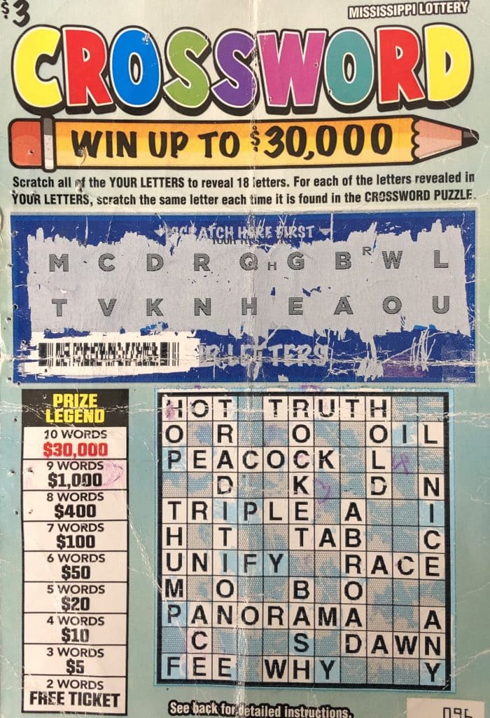 A Moss Point man won $1,000 on a Crossword scratch-off game purchased at Clark Oil on Hwy. 63, Moss Point.