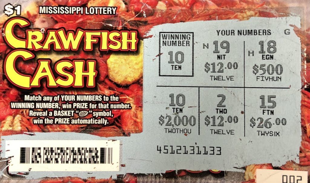 A Pascagoula player won $2,000 on a Crawfish Cash scratch-off game purchased at Circle K on Hwy. 63, Moss Point.