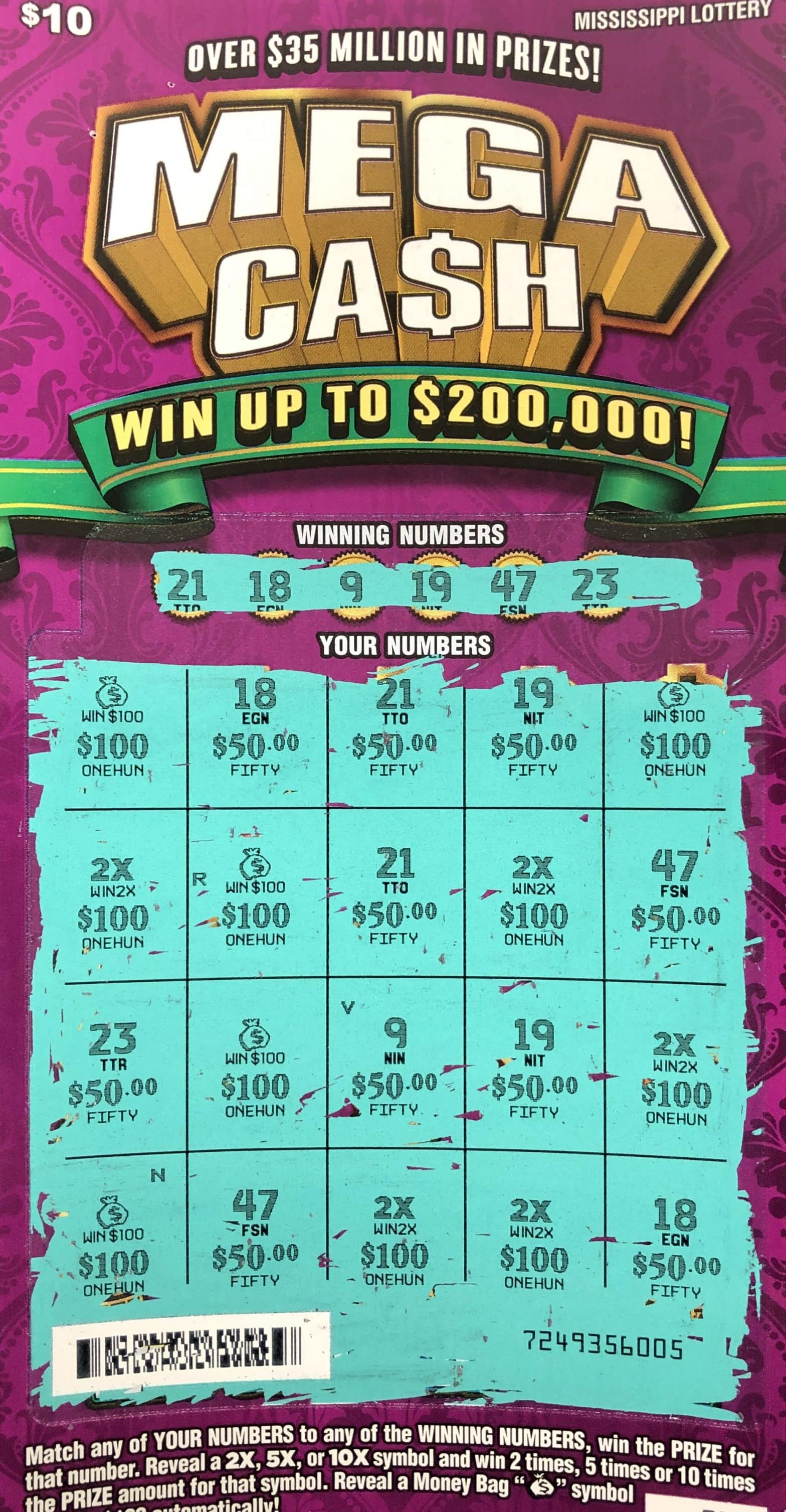 A Pelahatchie man won $2,000 on a Mega Ca$h scratch-off game purchased at Aksharnath on Hollybrush Rd., Brandon.