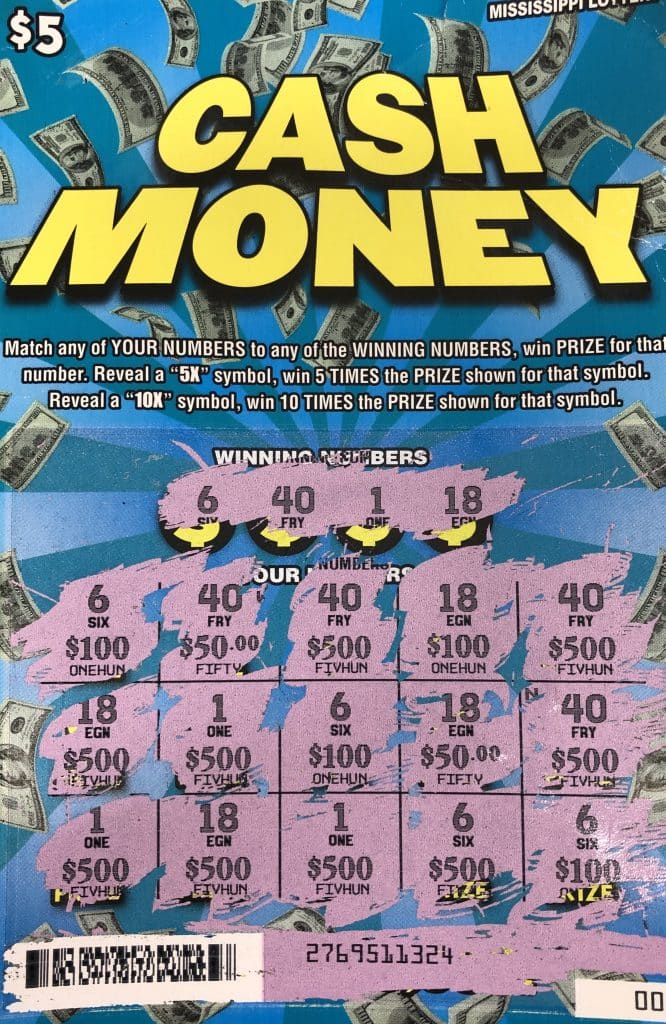 A Prentiss player $5,000 on a Cash Money scratch-off game purchased from New Hebron Quick Stop on Indiana Ave., New Hebron.