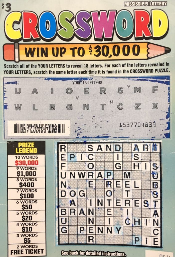 A Quitman man won $30,000 on a Crossword scratch-off game purchased from Ramco Minit Mart #15 on HWY 511 E., Quitman.