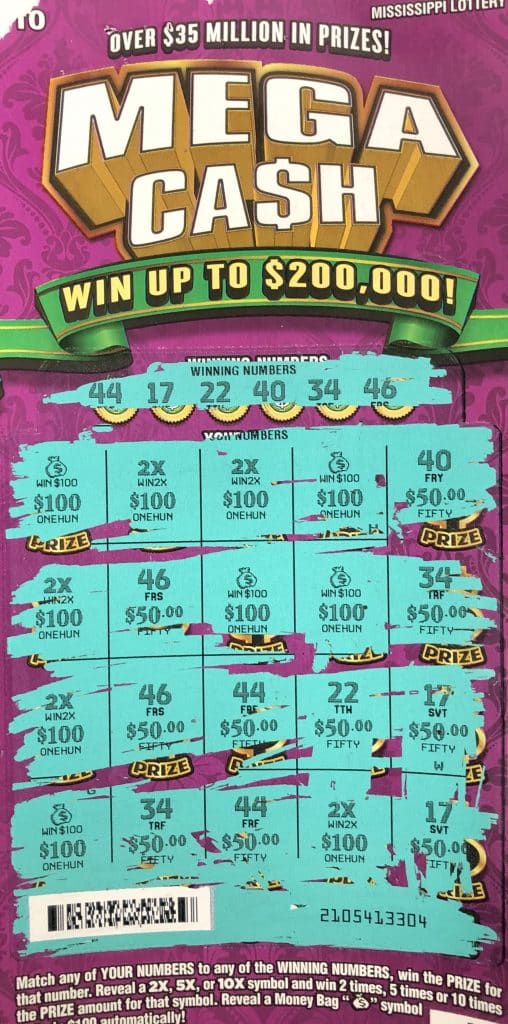 A Scooba player won $2,000 on a Mega Ca$h scratch-off game purchased from Tooney's Quick Stop on HWY 16 in De Kalb.