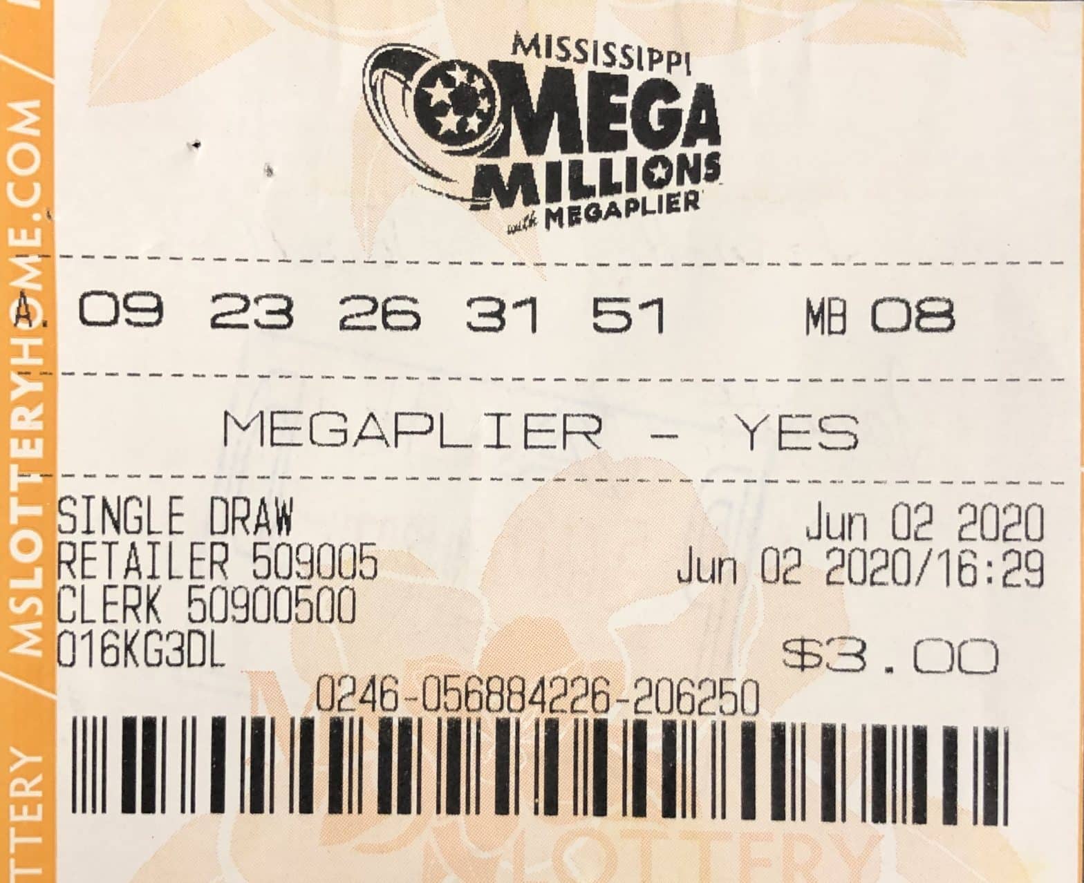 A Union player won $600 on a Mega Millions ticket purchased from Union Junction on East Jackson Rd., Union.