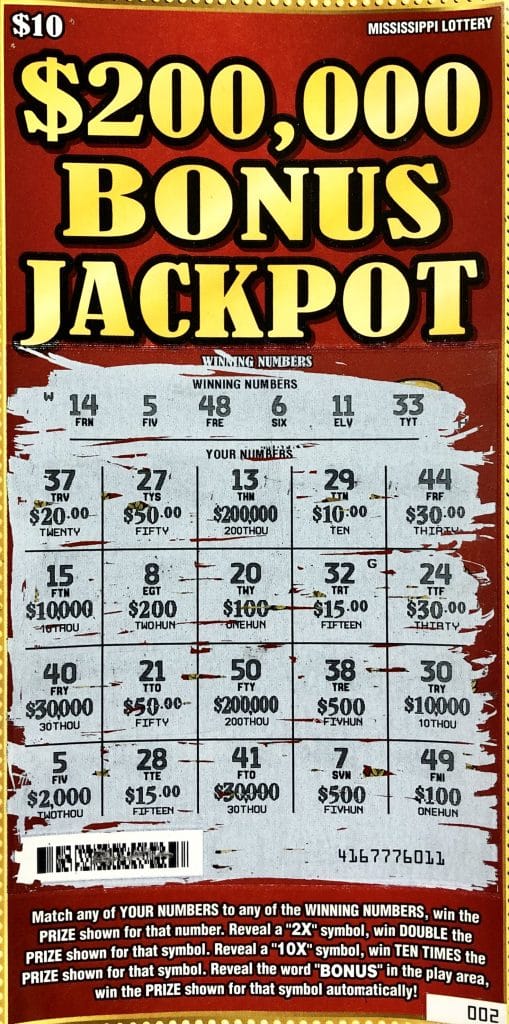 An Aberdeen player won $2,000 on a $200,000 Bonus Jackpot scratch-off game purchased from Buzy Bee on Romie Hill Ave., Shannon.