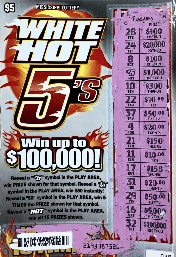 A Brookhaven woman won $1,000 on a White Hot 5s scratch-off game purchased at BlueSky on Hwy. 51 N., Brookhaven.