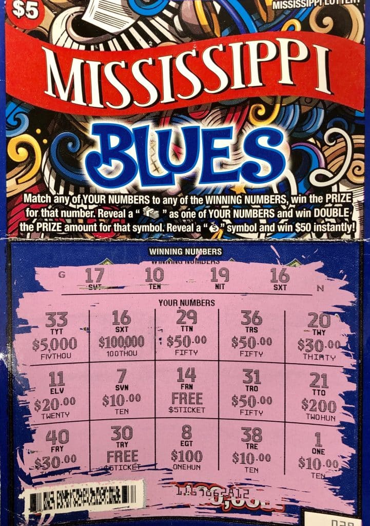 A Byhalia man won $100,000 on a Mississippi Blues scratch-off game purchased at Byhalia Food Mart on Hwy. 309 S., Byhalia.