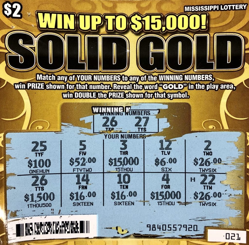 A Forest man won $1,500 on a Solid Gold scratch-off game purchased at Outpost Texaco Hwy. 469 N., Pearl