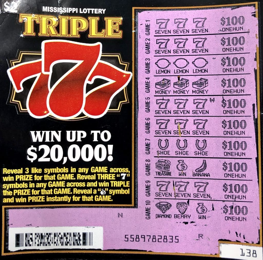 A Hattiesburg man won $2,000 on a Triple 7s scratch-off game purchased from Quick Save on E. Hardy St., Hattiesburg.