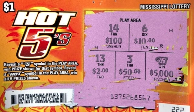 A Jackson man won $5,000 on a Hot 5s scratch-off game purchased at J & I & R Raceway on Clinton Blvd., Jackson.