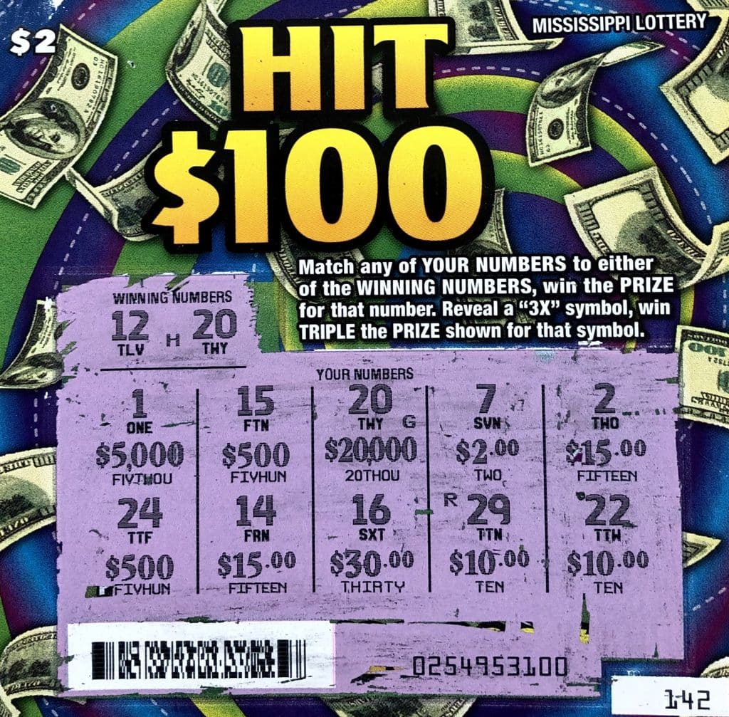 A Laurel woman won $20,000 on a Hit 100s scratch-off game purchased at Fast Stop on Hwy. 15 N., Laurel.